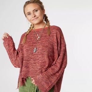 Free People Prism Raw Hem Sweater Slouchy Boho